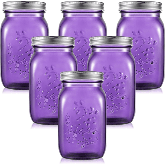 6 Pcs 16 Oz Colored Mason Jars with Lids Regular Mouth Glass Canning Jar for DIY