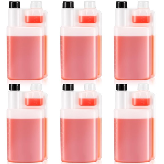6 Pcs 16oz Plastic Flask with Built-in 1oz Measuring Chamber and Dual Openings