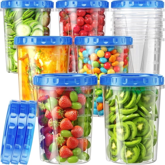 6 Pcs 17oz + 6 Pcs 34 oz Reusable Freezer Storage Containers with Twist Top Lids Airtight, Small Plastic Food Storage Containers for Meal Prep Leftover Lunch Fruit Salad,Microwave Freezer Safe
