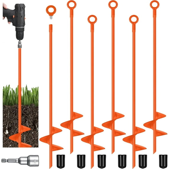 6 Pcs 18 Inch Ground Anchor Spiral Blade Heavy Duty Earth Anchors Swing Set Metal Shed Kit for Garden Securing Trees Tents Trampoline Canopies Shelters (Orange)
