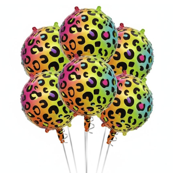 6 Pcs 18 Inch Neon Rainbow Leopard Birthday Foil Balloons Color Cheetah Balloons Cheetah Birthday Decorations Neon Rainbow Leopard Decorations Supplies for Party