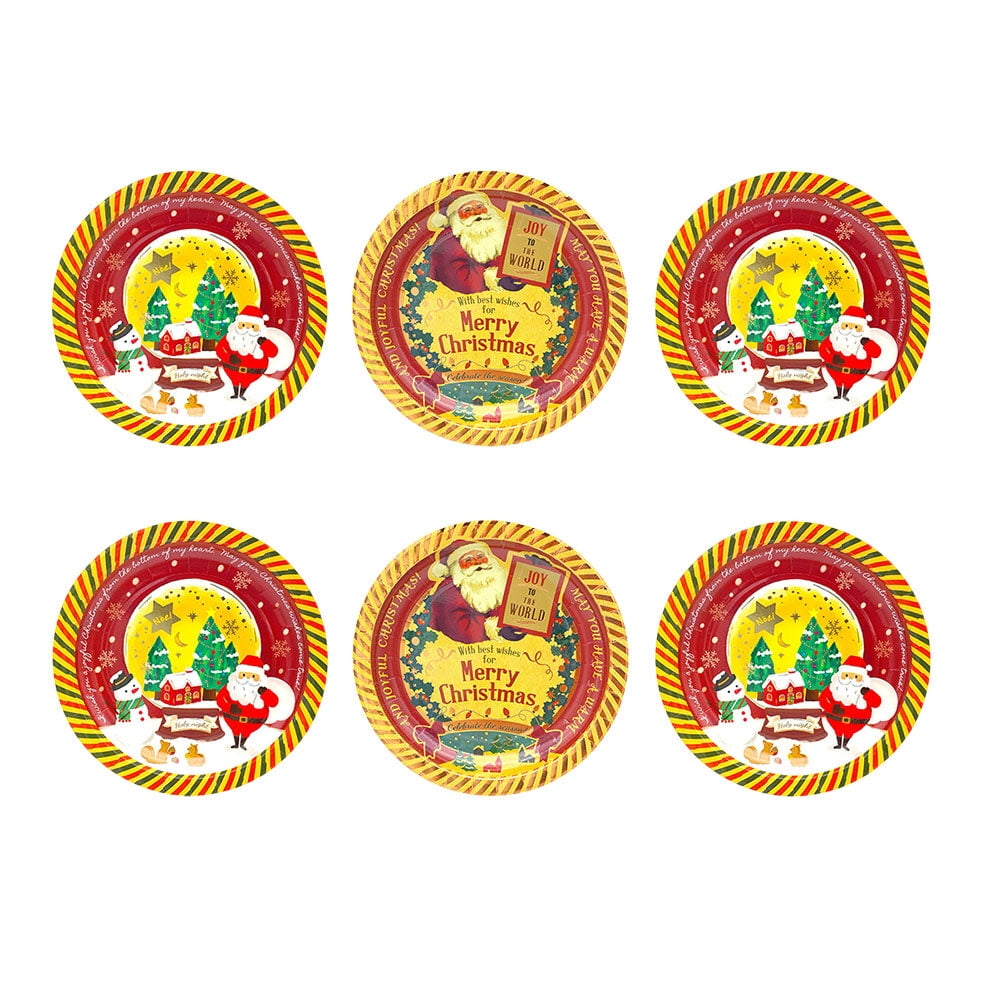 6 Pcs 18cm Disposable Paper Plates Christmas Party Hot Stamping Paper