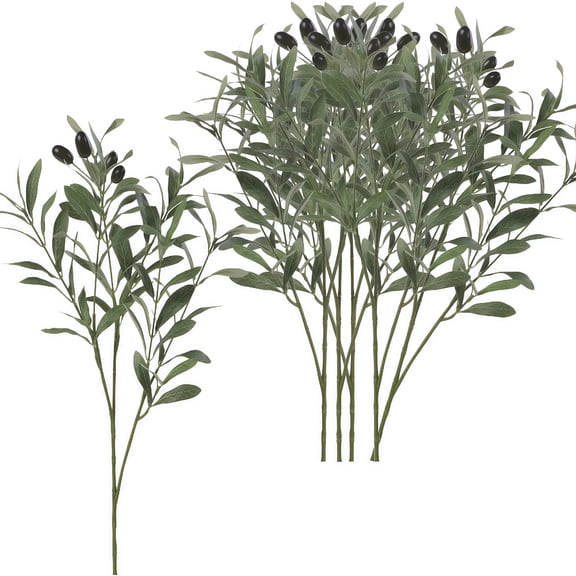 6 Pcs 19.7 Inch Artificial Olive Branches for Vases, Bexikou Realistic Faux Olive Stems with Lifelike Leaves & Fruits, Fake Eucalyptus Greenery Stems for Centerpieces, Home & Wedding Decorations