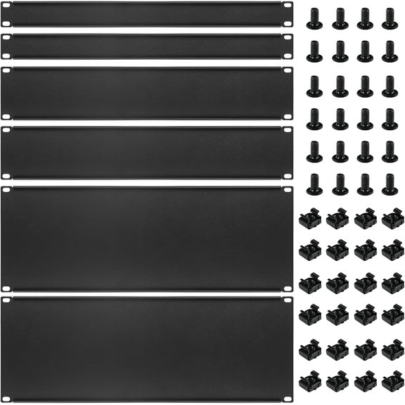 6 Pcs 1U,2U,4U Blank Panel Metal Rack Mount, 19 Inches, Filler Panel Mount Spacer Rack Blanking Panel Kit for Enclosure Server Rack Cabinet Black