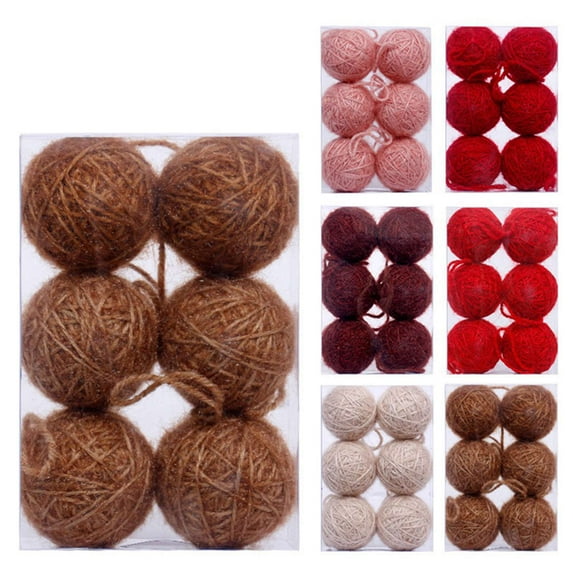 6 Pcs 2.36 Inch, Christmas Ball Ornaments Boho Farmhouse Jute Rope Hanging Balls Burlap Neutral Rustic Ornaments for Xmas Tree Holiday Wreath Garland Wedding Home