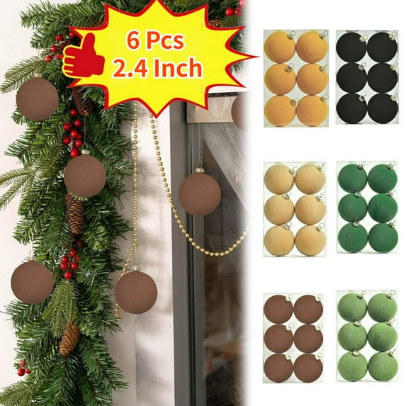 6 Pcs 2.4 Inch Velvet Christmas Balls, Flocked Christmas Tree Ornaments, Elegant Decor for Xmas Tree, Home & Gifts