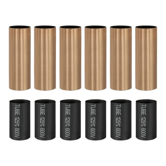 6 Pcs 2.6" Tall Candle Covers Sleeves, 6 Pcs Metal E12 Chandelier Socket Sleeves with Insulation Heat Shrinkable Flame Retardant Tube Bulb Light Base Holder for Lamps, Red Bronze