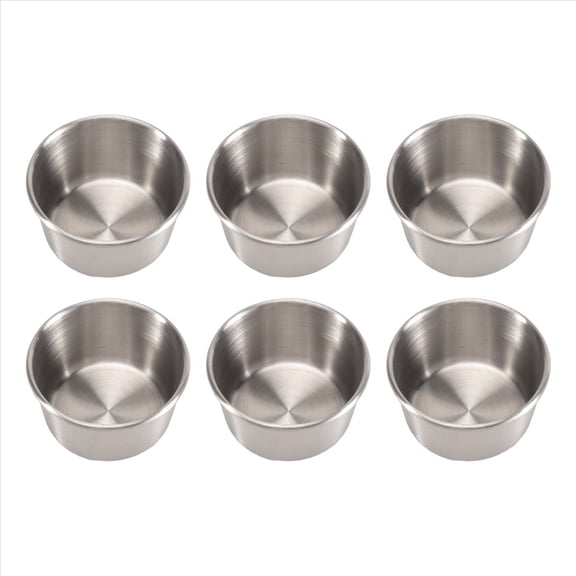6 Pcs 2 Oz Stainless Steel Mini Dipping Sauce Cups, Reusable Metal Condiment Ramekin Bowls, Silver