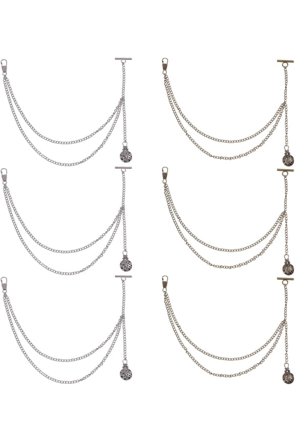 6 Pcs 2 Style Pocket Watch Chain with Locket Pendant Brass Chain for Suit Corsage Pin Jewelry Gifts Clothing Accessories Bronze and Silver 13 inch long Colorful DIY