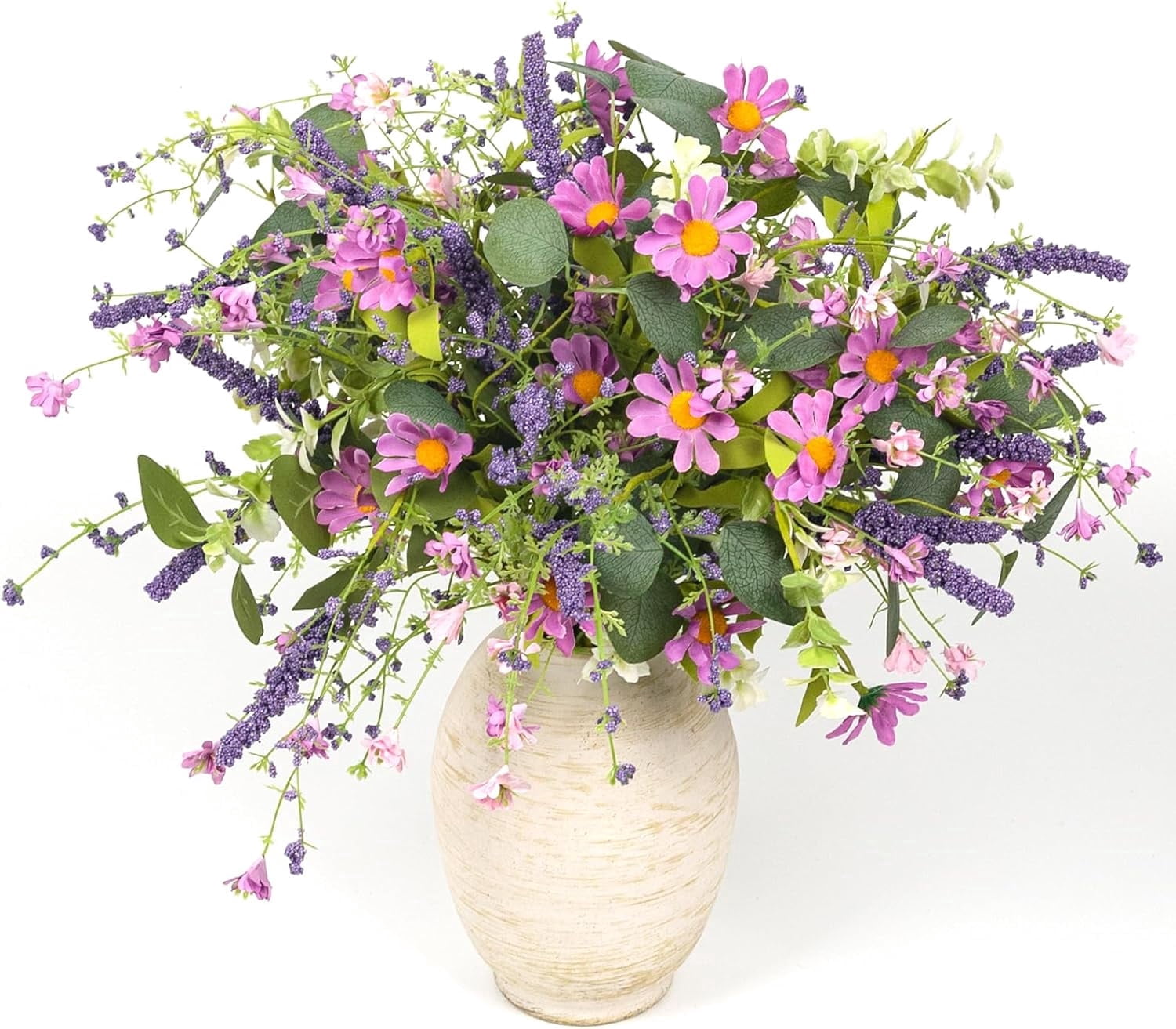 6 Pcs 20" Artificial Plants Daisy Flowers Branches for Vase Faux Silk Spring Greenery Stems with Eucalyptus Berry Wildflower Wedding Centerpiece Home Decor Indoor
