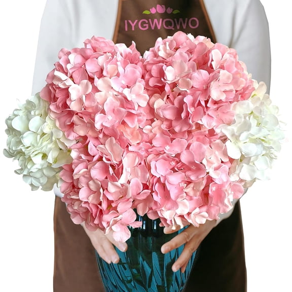 6 Pcs 20" Silk Hydrangeas Flower, Hydrangea Artificial Flowers, Long Stems Large Faux Dried Floral Real Looking Fake Bouquet for Living Room Porch Wreath Xmas Decor (2Pcs White/ 4Pcs Pink)