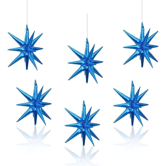 6 Pcs 22-Inch Blue Star Balloons | Unique 14-Pointed Design | Holiday & Celebration Party Supplies