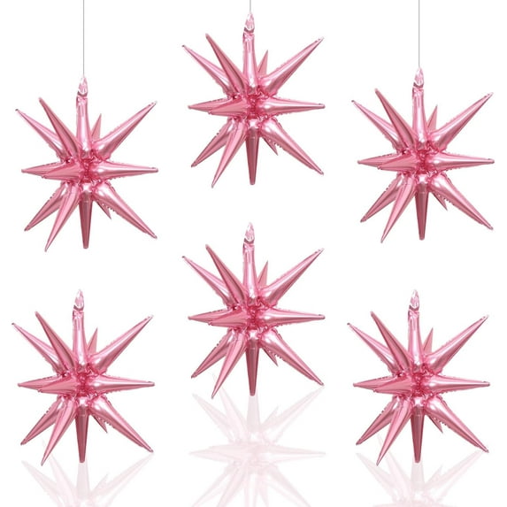 6 Pcs 22-Inch Pink Star Balloons | Unique 14-Pointed Design | Holiday & Celebration Party Supplies