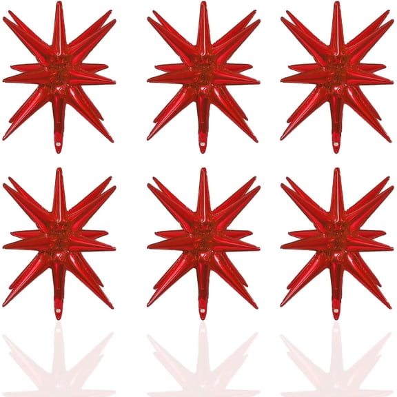 6 Pcs 22-Inch Red Star Balloons | Unique 14-Pointed Design | Holiday & Celebration Party Supplies