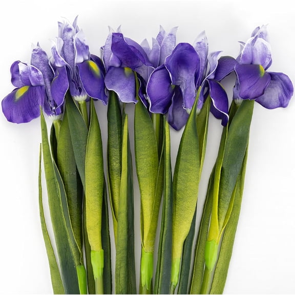 6 Pcs 23.6Artificial Iris Flowers Real Touch Faux Long Stems Fake Purple Iris Flower Arrangements for Decoration Wedding Bridal Home Kitchen Party Decor Real Looking Flower Arrangements