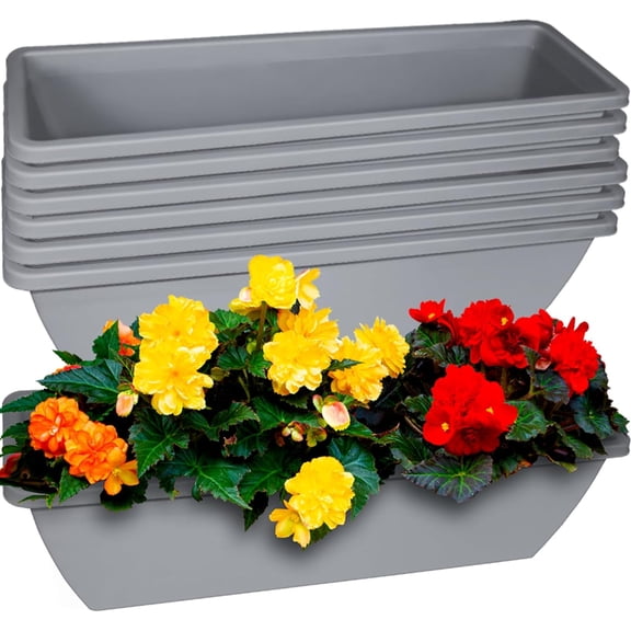 6 Pcs 24 inch Window Box Planter, Large Rectangular Flower Planter Boxes with Shelf Insert Plastic for Indoor and Outdoor Garden, Balcony Home Decor (6, 24 inch)