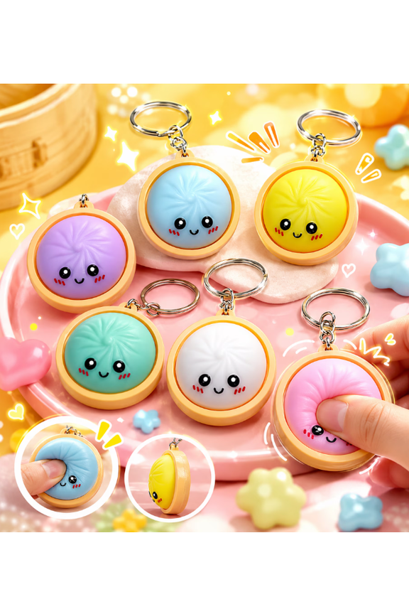 6 Pcs & 24 pcs Dumpling Keychain, Mini Dumpling Squishies Stress Relief Fidget Clicker Keychain, Hard-Plastic Anxiety Relief & Focus Boost Quiet Toys for Adults
