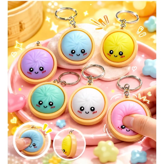 6 Pcs & 24 pcs Dumpling Keychain, Mini Dumpling Squishies Stress Relief Fidget Clicker Keychain, Hard-Plastic Anxiety Relief & Focus Boost Quiet Toys for Adults