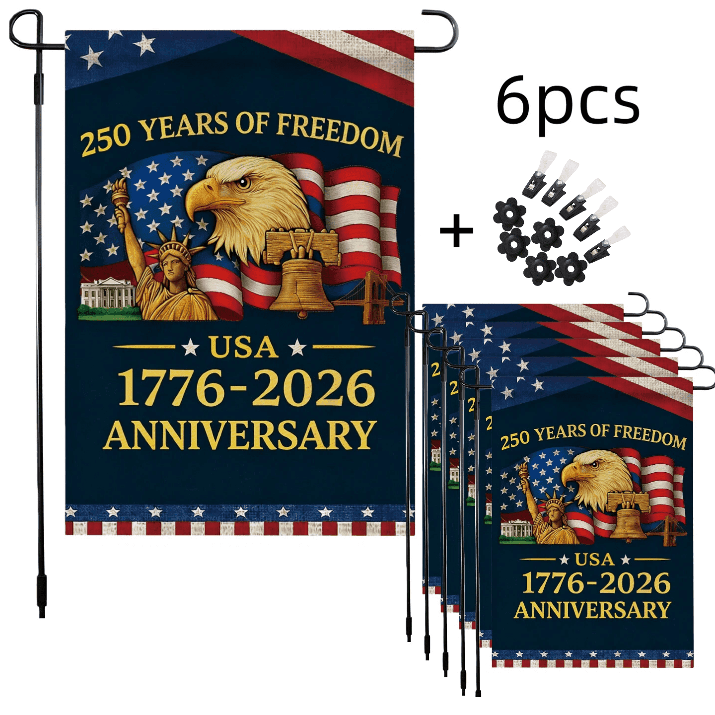 6 Pcs-250 Anniversary Flag 250 Years of Freedom Flag 1776-2026 Patriotic Flags Outdoor Lawn Garden Decor Doubleside Linen