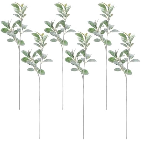 6 Pcs 27.5" Extra Long Artificial Flocked Lambs Ear Greenery Stems Faux Lamb's Branches Ear Flocked Oak Leaves Blade for Home Rustic Wedding DIY Floral Arrangement$$Home Decor, Kitchen, & Other