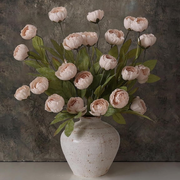 6 Pcs 27" Faux Silk Peony Artificial Flowers Stems for Vase(Beige) | Bulk Fake Peonies Branches with Stems, for DIY Bouquet Centerpieces Wedding Fillers Arrangements Shower Decoration