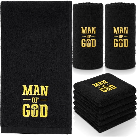 6 Pcs 29.5x13.8 Inch Pastor Towels for Men Pastor Appreciation Gifts Man of God Towel Gift Black Christian Cotton Embroidery Monogrammed Cross Hand Towels for Church Clergy