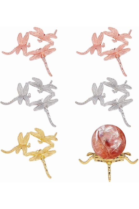 6 Pcs 3 Colors Ball Holder Rack Dragonfly Display Holder Globe Stone Display Rack Desktop Display Sphere Stand for Rocks Marbles Glass Ball colorful