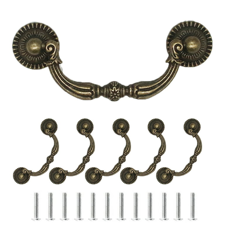 6 Pcs 3 Inch Bail Handle Drop Pulls Vintage Drop Bail Drawer Pulls Antique  Bronze Cabinet Pull Handles (3 Hole Spacing, 4 Total Length)