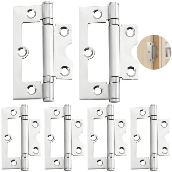 6 Pcs 3 Inch Non-Mortise Door Hinges, Heavy Duty Stainless Steel Butt Hinges with Ball Bearing, Silver Flush Hinges for Interior and Exterior Doors