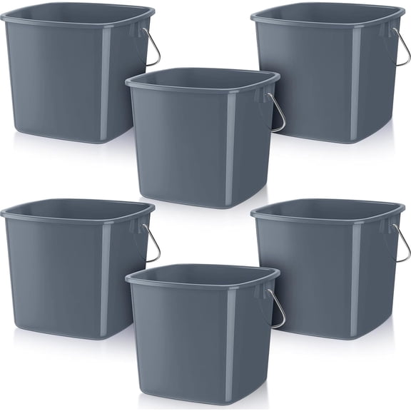 6 Pcs 3 Quart Bucket for Cleaning Small Sanitizer Bucket for Restaurant Square Plastic Pail with Handles for Home, Offices, Commercial Use, Food Service(Gray)