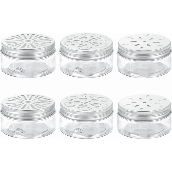 6 Pcs 3 Styles Empty Scent Beads Storage Container 3oz/80ml Air Freshener Tins Round Refillable Spice Containers Plastic Jars Sample for Travel -