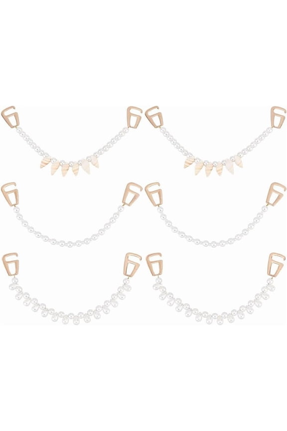 6 Pcs 3 Styles Glass Pearl Chain Charms Shell Beaded Shoe Charms Shoe Decoration Pendant Shoe Charm with Plastic Buckle Clasps for Birthday Gift Boots Shoe Decor Golden