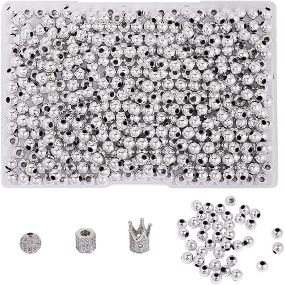 6 Pcs 3 Styles Rhinestone Crown Beads Micro Pave Cubic Zirconia Beads with 350 Pcs Plastic Round Spacer Loose Beads for Jewelry Making Crafts