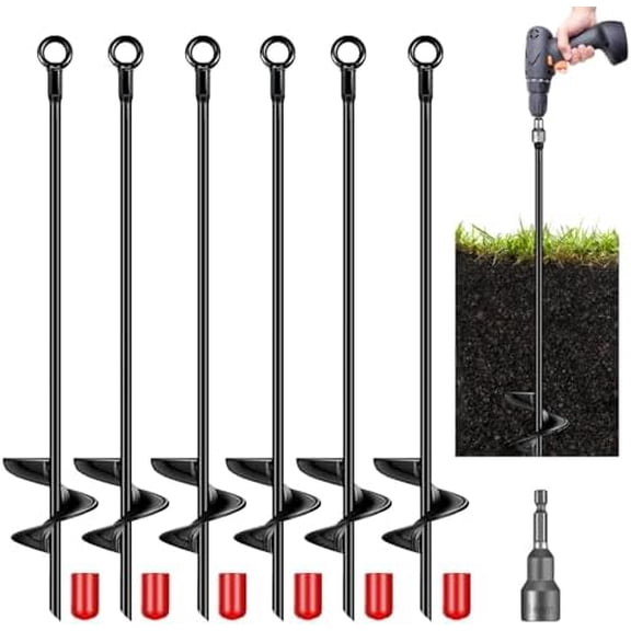 6 Pcs 30 Inch Auger Earth Anchor Shed Anchor Kit Spiral Blade Heavy Duty Shed Anchors Wind Stakes for Trailer, Shelters, Tents, Canopies, Trapping, Swing Sets$$Garden & Patio