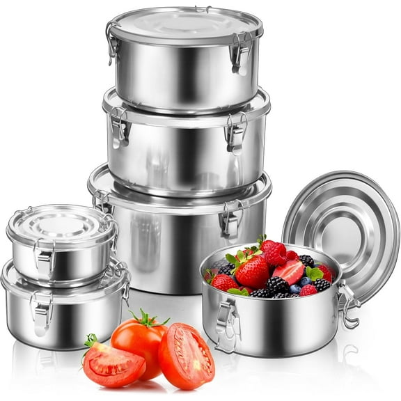 6 Pcs 304 Stainless Steel Containers With Lids Stainless Steel Snack Containers for Kids,Kimchi Containers Leakproof Stainless Steel Food Storage Containers for Lunch Soup Salad Leftover