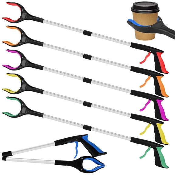 6 Pcs 32 in Commercial Trash Grabber for Elderly Assist, Heavy Duty Lightweight Reacher with Ergonomic Handle & Non-Slip Grip, Multi-Use Outdoor Home Garden Cleanup Mobility Aid Tool(6 Color)