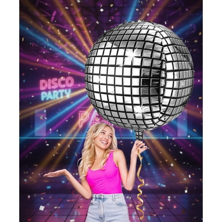 6 Pcs 32 Inch Big Disco Ball Balloon 70s Disco Balloons Party Decoration Large 4d Aluminum Foil Inflatable Ball Giant Silver Metallic Mirror Decor for Valentine Wedding Birthday Dance Party
