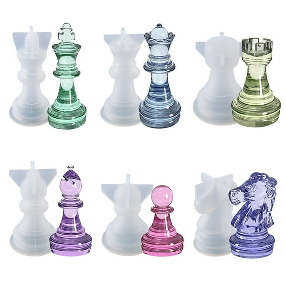 6 Pcs 3D Chess Epoxy Resin Mold Handmade Chess Pieces Mold UV Crystal Epoxy Mold Home Decorations Resin Casting Mold DIY Crafts Jewelry Silicone Mold Casting Tools
