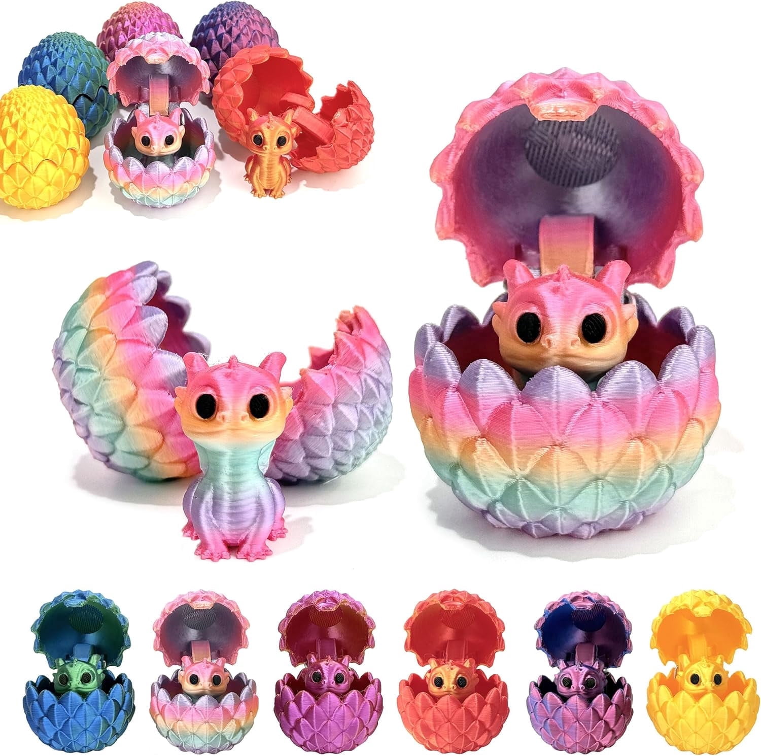 6 Pcs 3D Printed Dragon Easter Eggs Set with Mini Cute Dragon Inside,Random Color,Surprise 3D Printed Animals Set,Executive Home Office Decor,Birthday Gifts