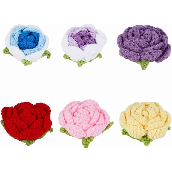 6 Pcs 3D Rose Crochet Flower 6 Colors Crochet Flowers Applique Handmade Faux Rose Knitted Flower Yarn Knitting Flower Patch 3D Flower Sew On Patches for DIY Clothes Wedding Party Craft