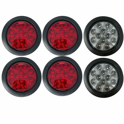 4" Inch Round Led Trailer Tail Lights Kit Red 12 LED Waterproof 2x Red +2x White