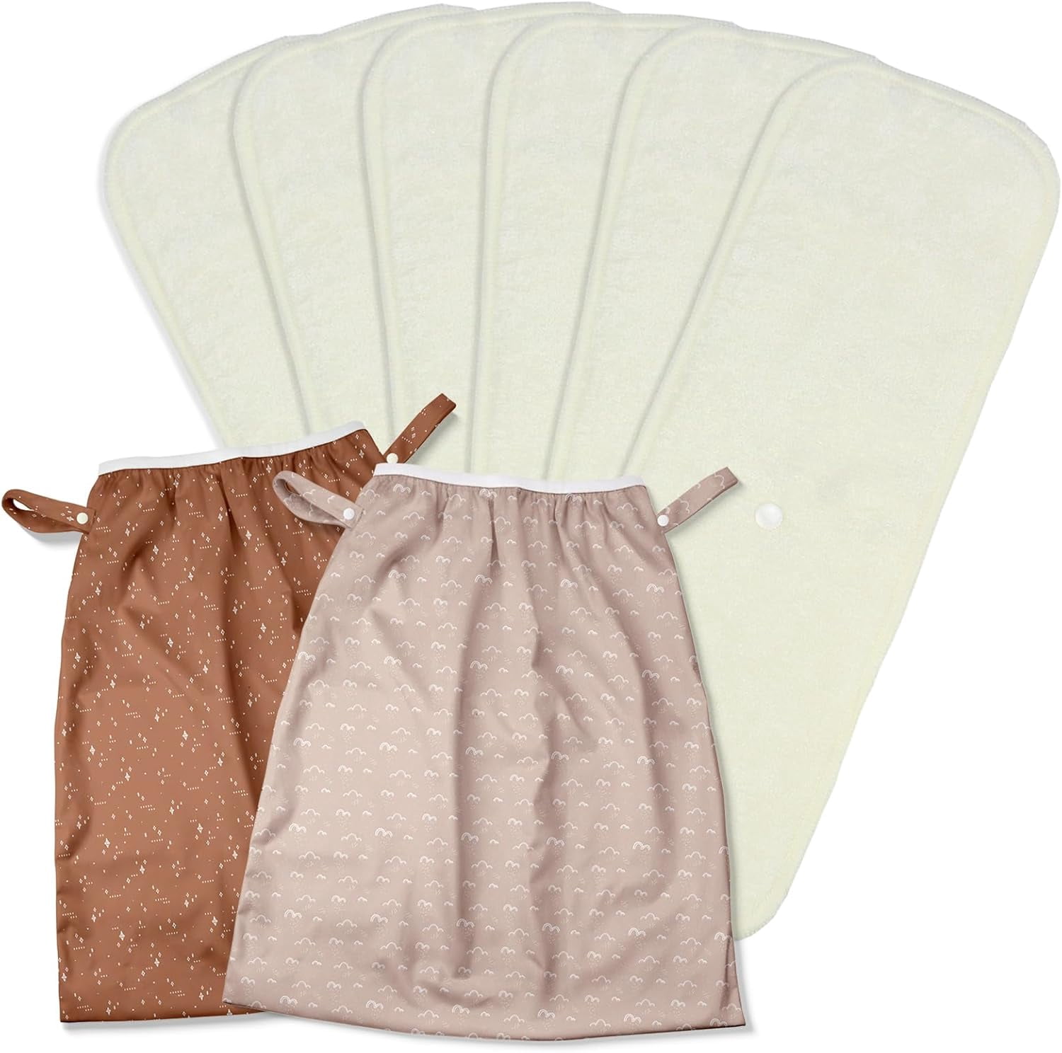 6 Pcs 4-Layer Bambo Microfiber Inserts,with 2 Pack Reusable and Washable Waterproof Pail Liner with Strap