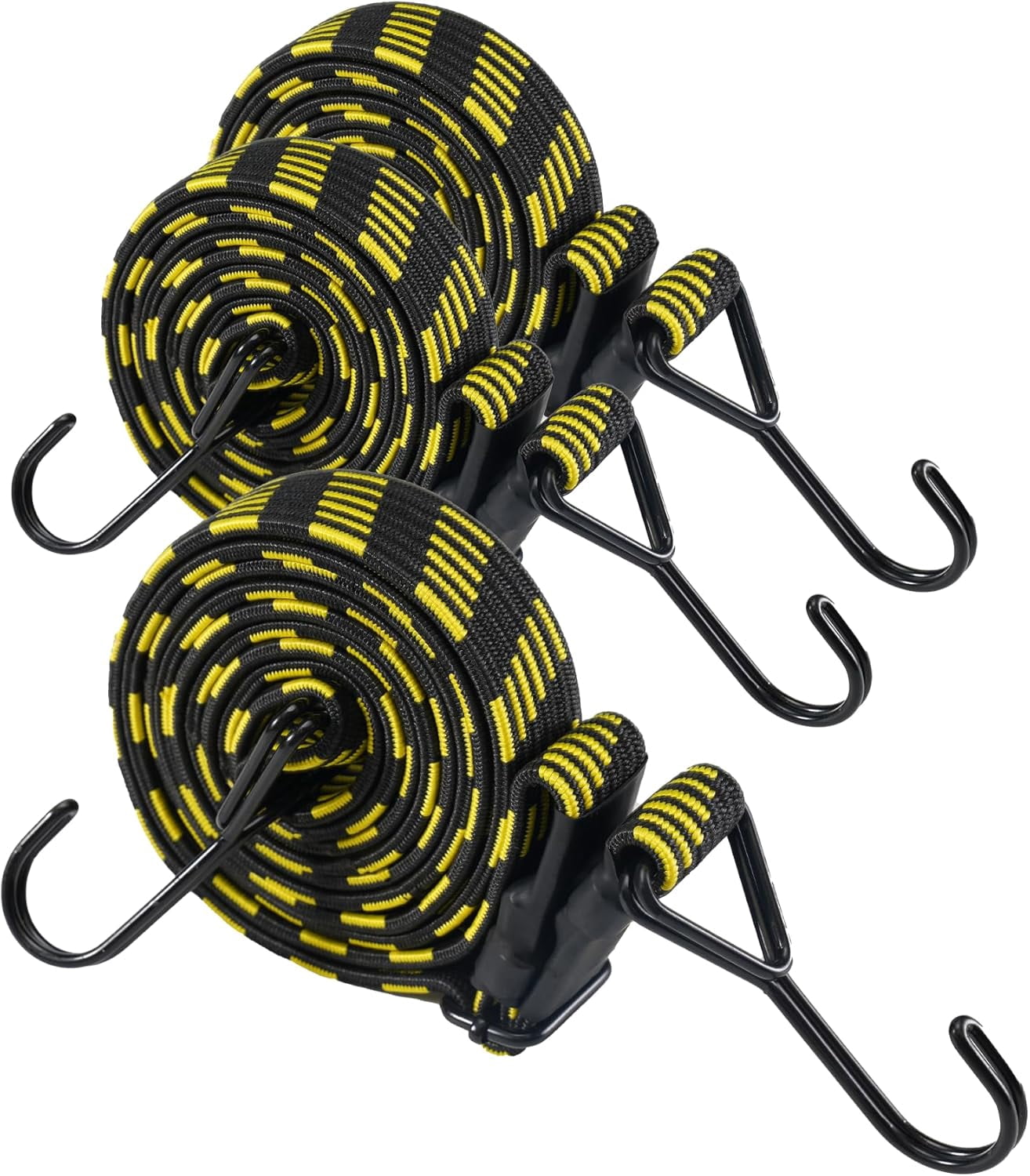 6 Pcs 40'' Heavy Duty Flat Adjustable Bungee Cords with 200 Lbs Max Break Strength & Easy-to-Adjust Metal Buckle, Outdoor Bungee Straps with Hooks for Camping, Tarps, Bike Rack, Tent, Truck, etc