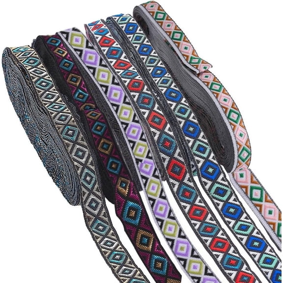 6 Pcs 45 Yards Vintage Jacquard Webbing Sewing Decorative Webbing 0.5 Inch Wide Mixed Colour Jacquard Trim for Sewing Crafts and Upholstery Colorful