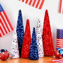 6 Pcs 4th of July Cone Trees Red White Blue Glitter Table Tree Decor Independence Day Cone Ornaments Patriotic Table Centerpiece for Memorial Day Party Veterans Home Shelf Kitchen