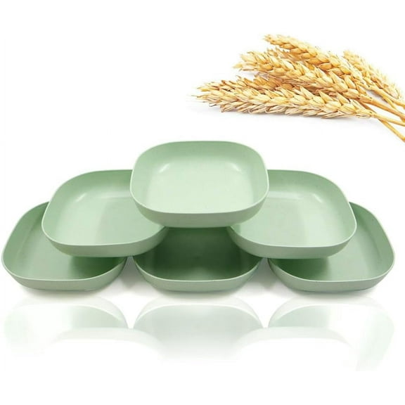 6 PCS 5.7inch/14.5cm Square Lightweight Wheat Straw Plates, Deep Dinner Dishes, Camping Dinnerware for Serving pasta fruit