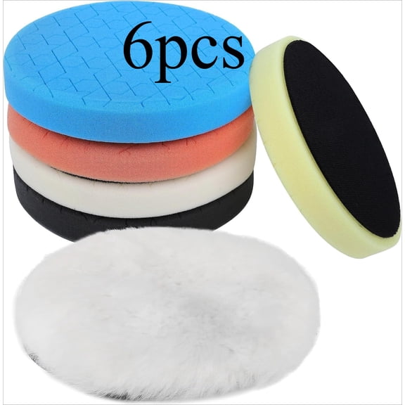 6 Pcs 5 Inch Buffing Pads, Polishing Pads 5.5 Inch 140 mm Face for 5 Inch 125mm Base Plate Compounds, Buffer Pads for Polishing and Waxing