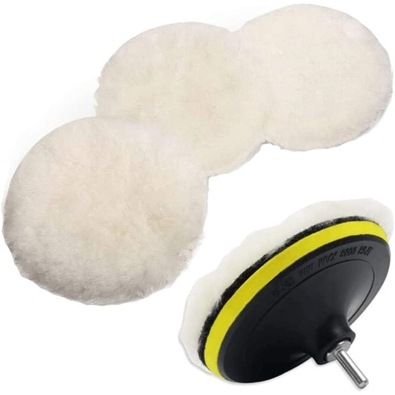 6 Pcs 5 Inch Wool Polishing Buffing Pad Polishing Buffing Wheel for Drill Buffer Attachment with M14 Drill Adapter
