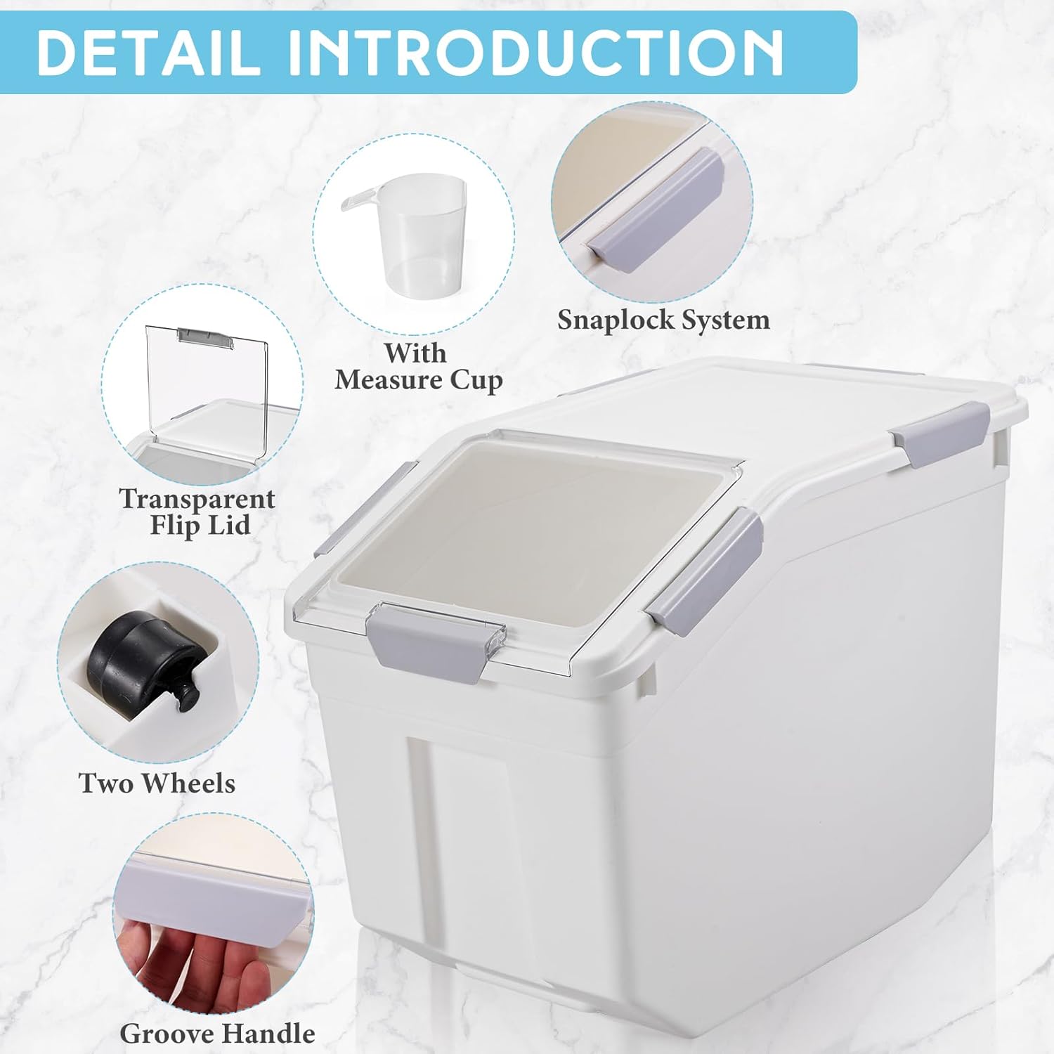 6 Pcs 50lb Rice Storage Containers Flour Storage Bin with Lid Dog Food Storage with Measuring