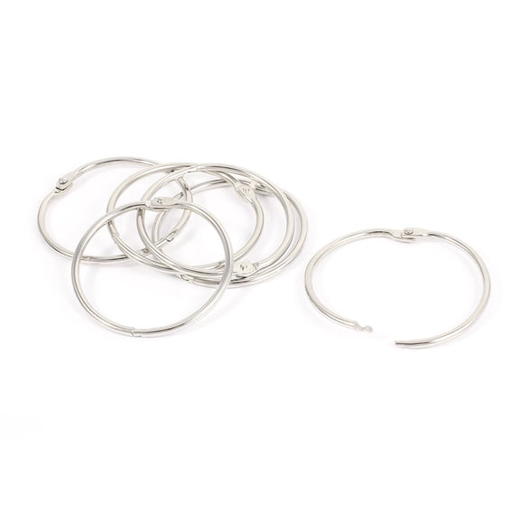 6 Pcs 50mm Inner Dia Metal Loose Leaf Rings Binder Keyrings Silver Tone